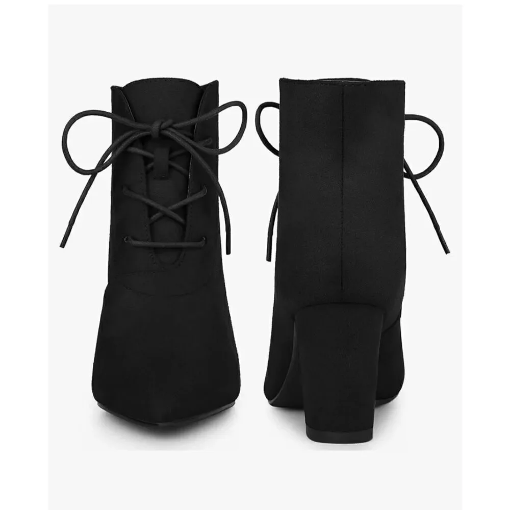 Perphy Pointed Toe Lace Up Block Heel Ankle Boots for Women Black 9